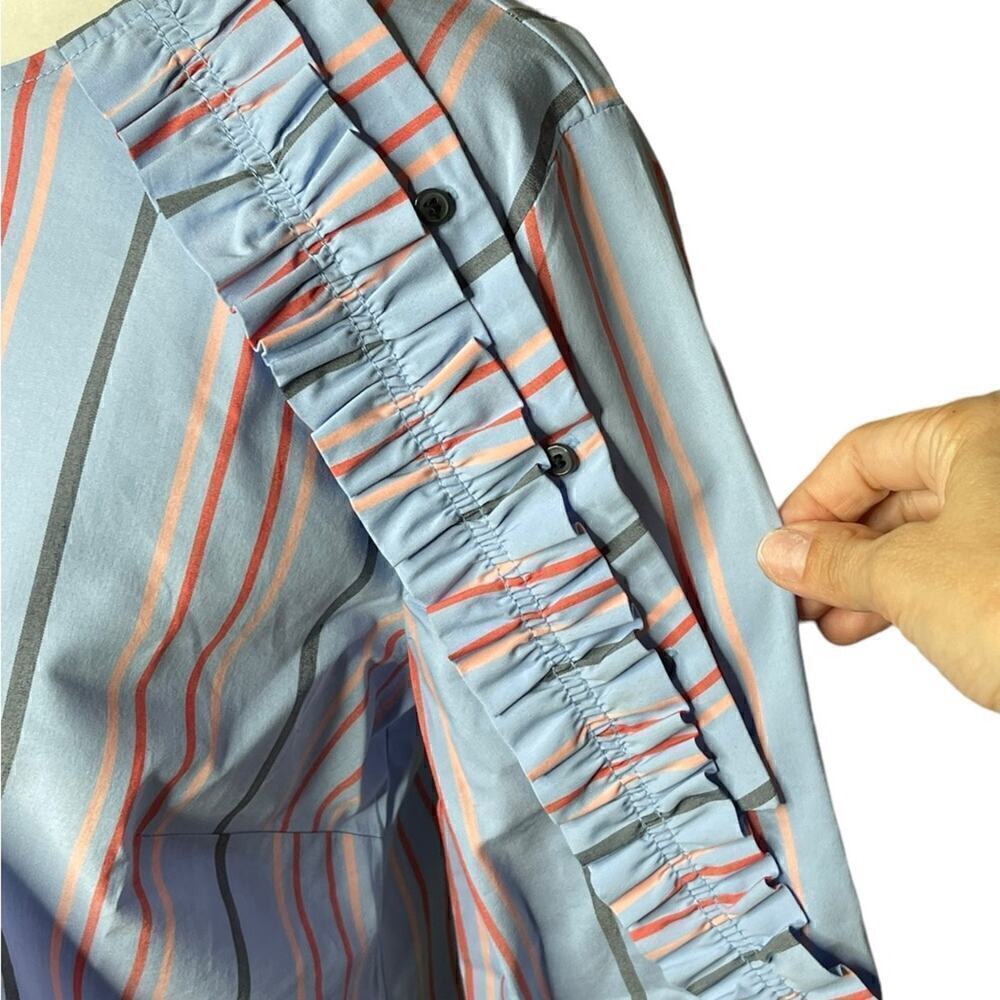 Halogen Striped Ruffled Blouse Bell Sleeves Cotton Size Small - Picture 11 of 14